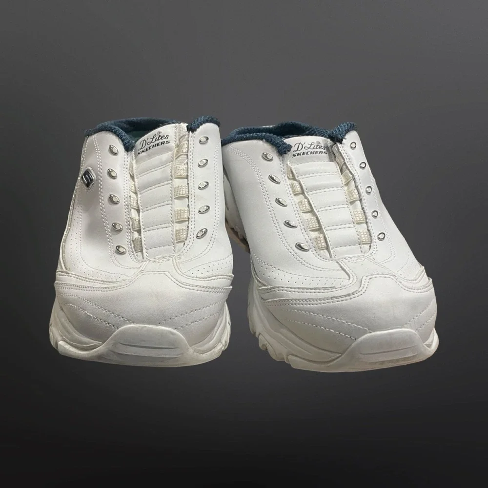 Skechers DLites White Navy Leather Slip On Mule Sneakers 11933 Womens 11 comfy